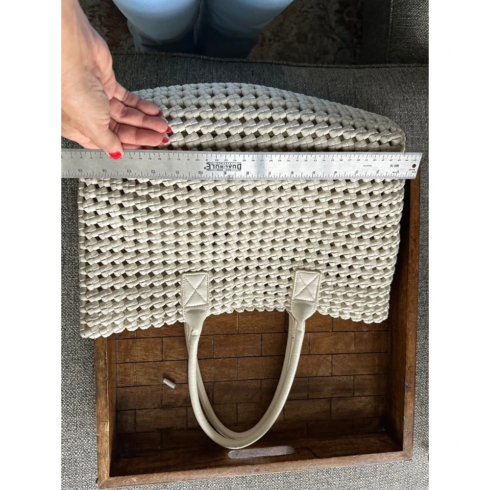 Sincerely Jules Woven Lattice Tote Bag Cream Off White Shoulder Bag with pouch